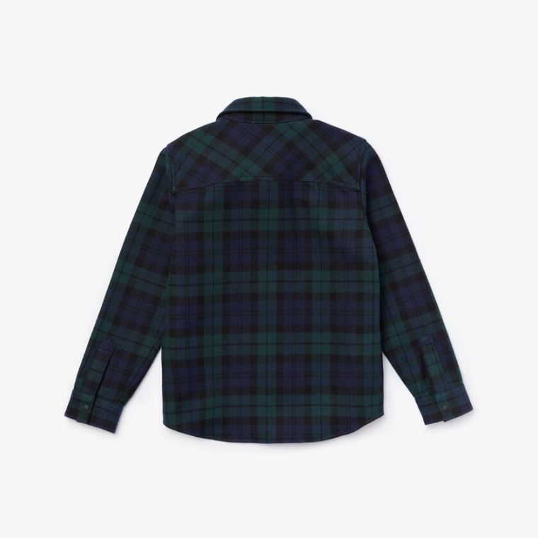 Lacoste Classic Fit Checked Pamut Flannel Shirt Sötétkék Kék Zöld | e4E49ubn