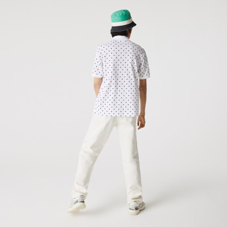 Lacoste Classic Fit Polka Dot Pamut Piqué Polo Fehér Sötétkék Kék | XK9Mj2qs