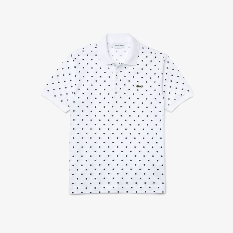 Lacoste Classic Fit Polka Dot Pamut Piqué Polo Fehér Sötétkék Kék | XK9Mj2qs