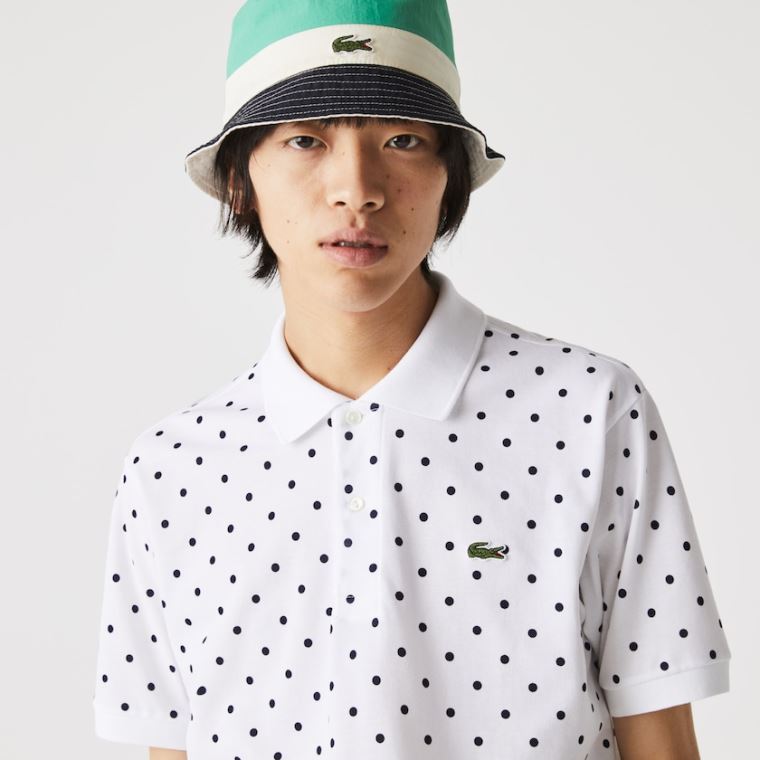 Lacoste Classic Fit Polka Dot Pamut Piqué Polo Fehér Sötétkék Kék | XK9Mj2qs