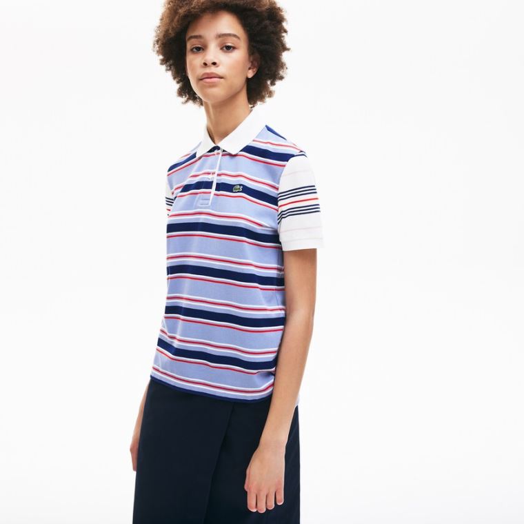 Lacoste Classic Fit Striped Pamut Polo Shirt Lila Sötétkék Kék Fehér Piros Világos Rózsaszín | fUFuBQZe