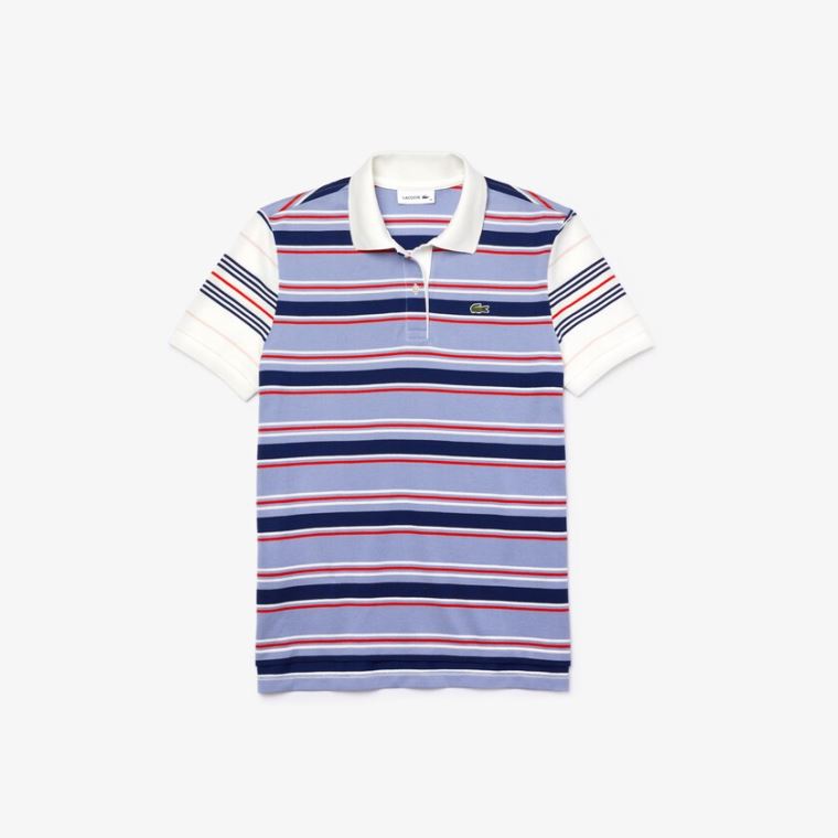 Lacoste Classic Fit Striped Pamut Polo Shirt Lila Sötétkék Kék Fehér Piros Világos Rózsaszín | fUFuBQZe