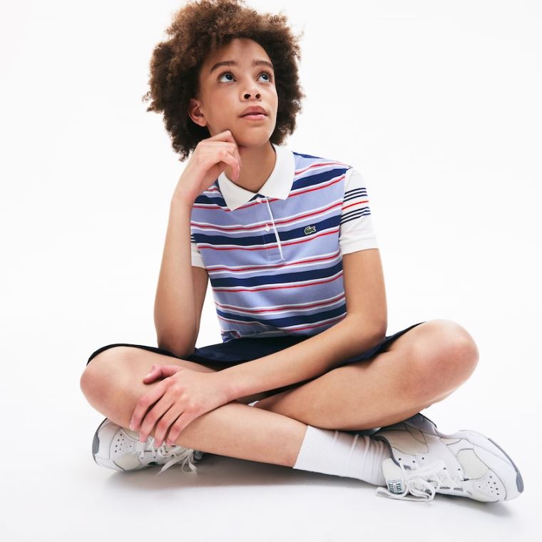 Lacoste Classic Fit Striped Pamut Polo Shirt Lila Sötétkék Kék Fehér Piros Világos Rózsaszín | fUFuBQZe