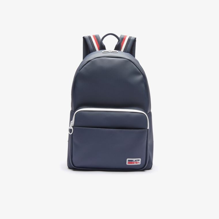 Lacoste Classic Tricolour Straps Backpack Sötétkék Kék Fehér Piros | K7KeYNxv