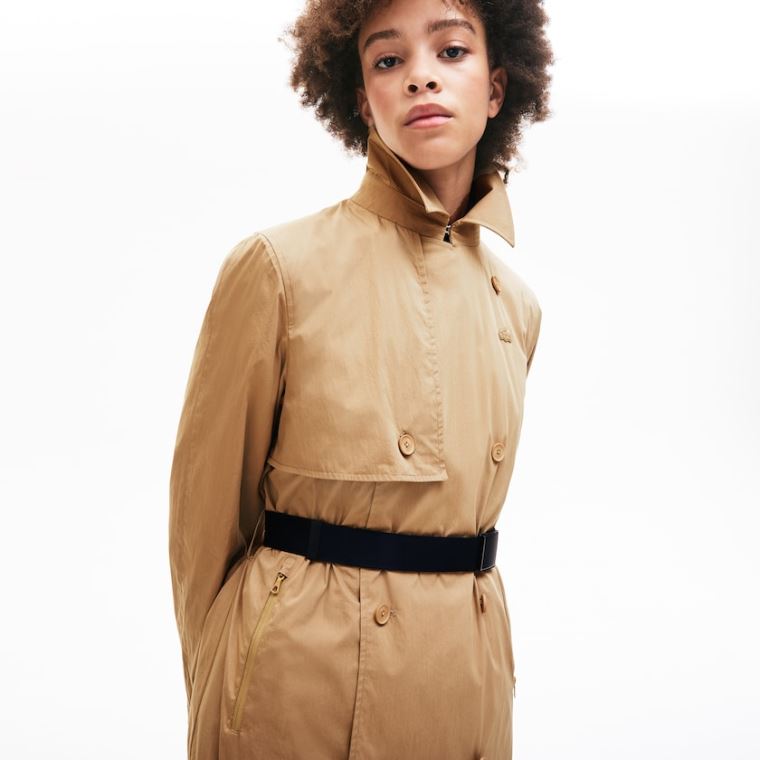 Lacoste Contrast Belt Trench Coat Bézs | AaXNwsxU