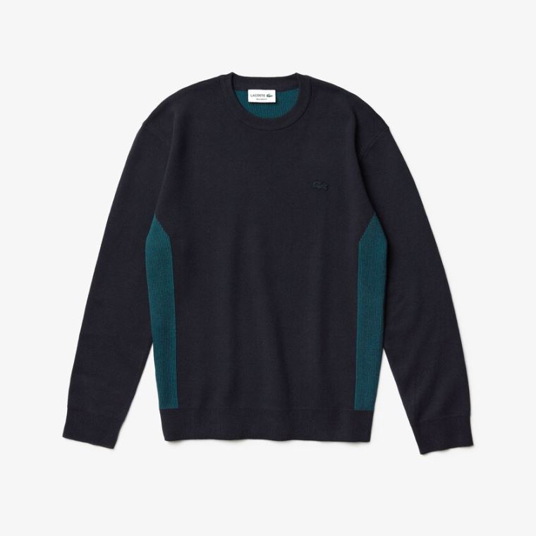 Lacoste Contrast Effects Knit Pulóver Sötétkék Kék | 4Hng45kp