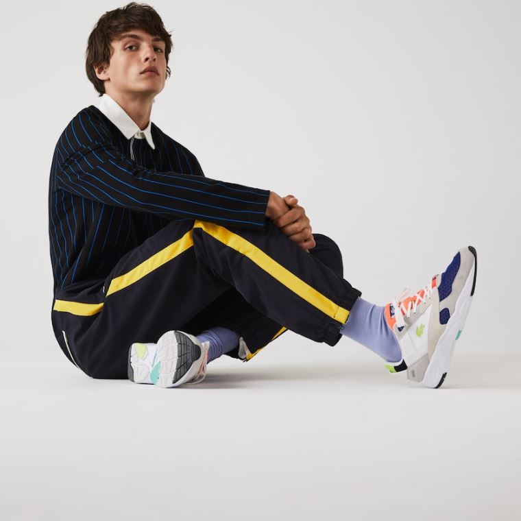 Lacoste Contrast Striped Vizi-Repellant Tracksuit Pants Sötétkék Kék Sárga Fehér | s2gNiCo0