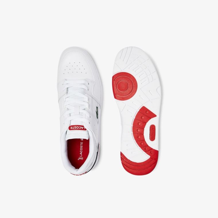 Lacoste Court Cage Bőr Sneakers Fehér Sötétkék Piros | RsbiAVma