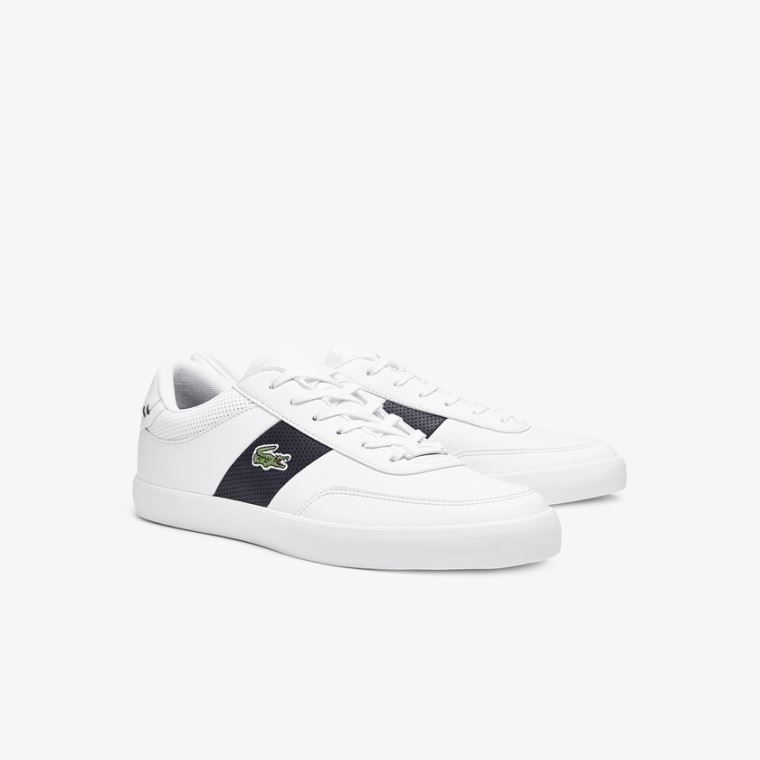 Lacoste Court-Master Bőr and Szintetikus Perforated Sneakers Fehér Sötétkék | VGHzcxwb