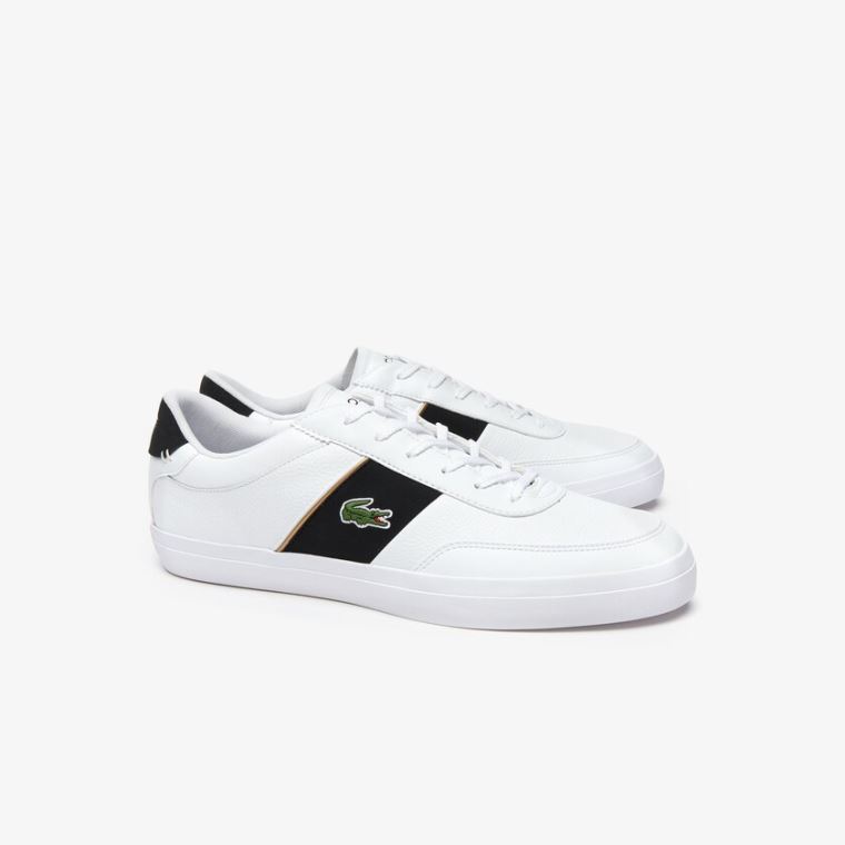 Lacoste Court-Master Tumbled Bőr Sneakers Fehér Fekete | 4Gdc8IyO