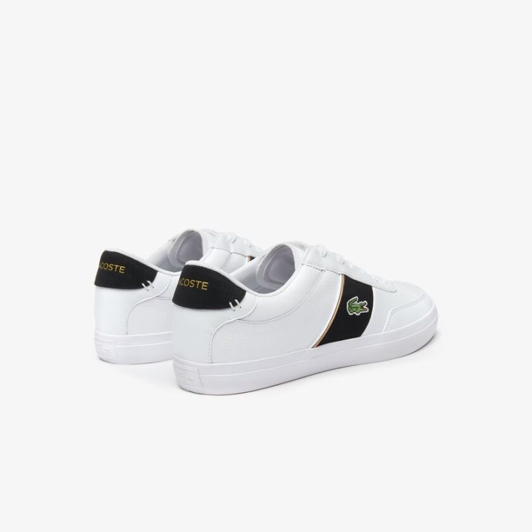 Lacoste Court-Master Tumbled Bőr Sneakers Fehér Fekete | 4Gdc8IyO