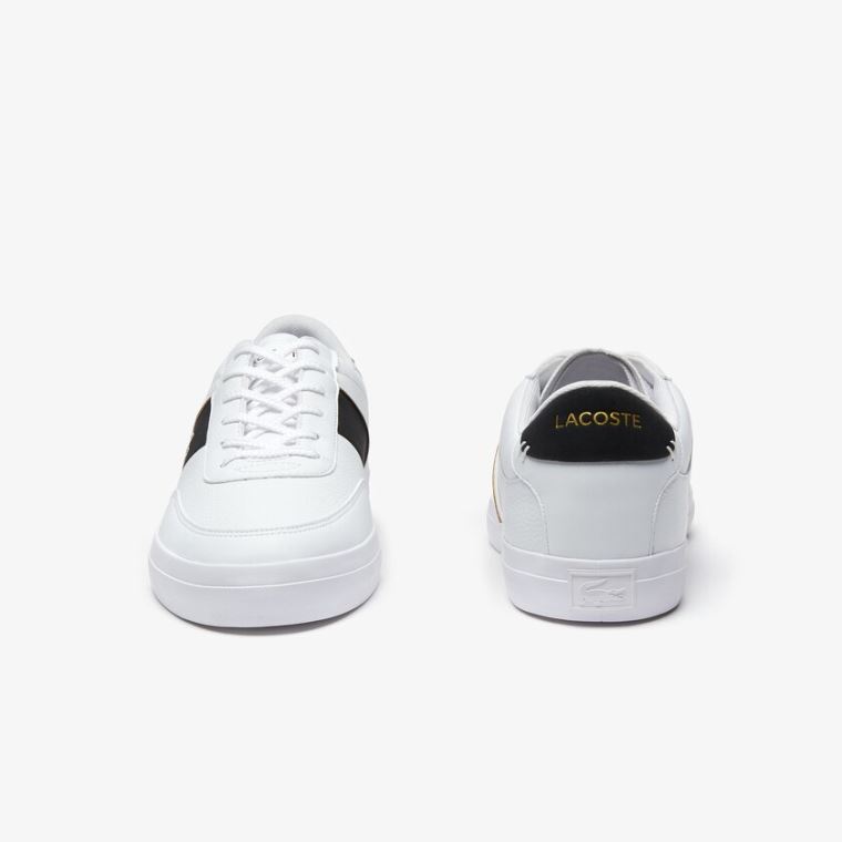 Lacoste Court-Master Tumbled Bőr Sneakers Fehér Fekete | 4Gdc8IyO