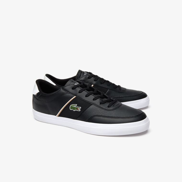 Lacoste Court-Master Tumbled Bőr Sneakers Fekete Fehér | psSnkiXP