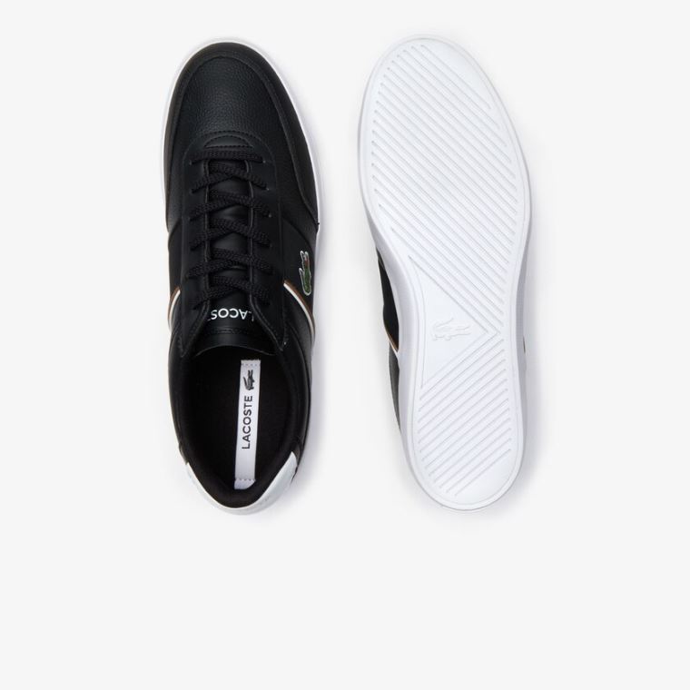 Lacoste Court-Master Tumbled Bőr Sneakers Fekete Fehér | psSnkiXP