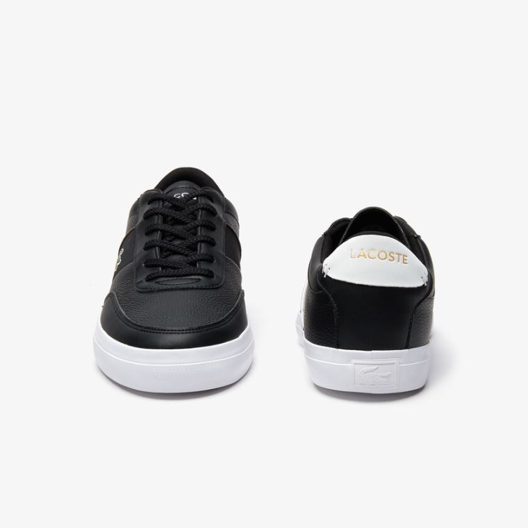 Lacoste Court-Master Tumbled Bőr Sneakers Fekete Fehér | psSnkiXP