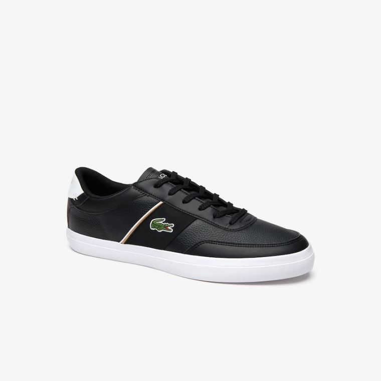 Lacoste Court-Master Tumbled Bőr Sneakers Fekete Fehér | psSnkiXP