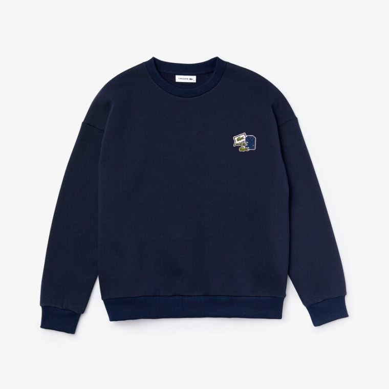 Lacoste Crew Neck Badge Fleece Sweatshirt Sötétkék Kék | i4Gl4xnl