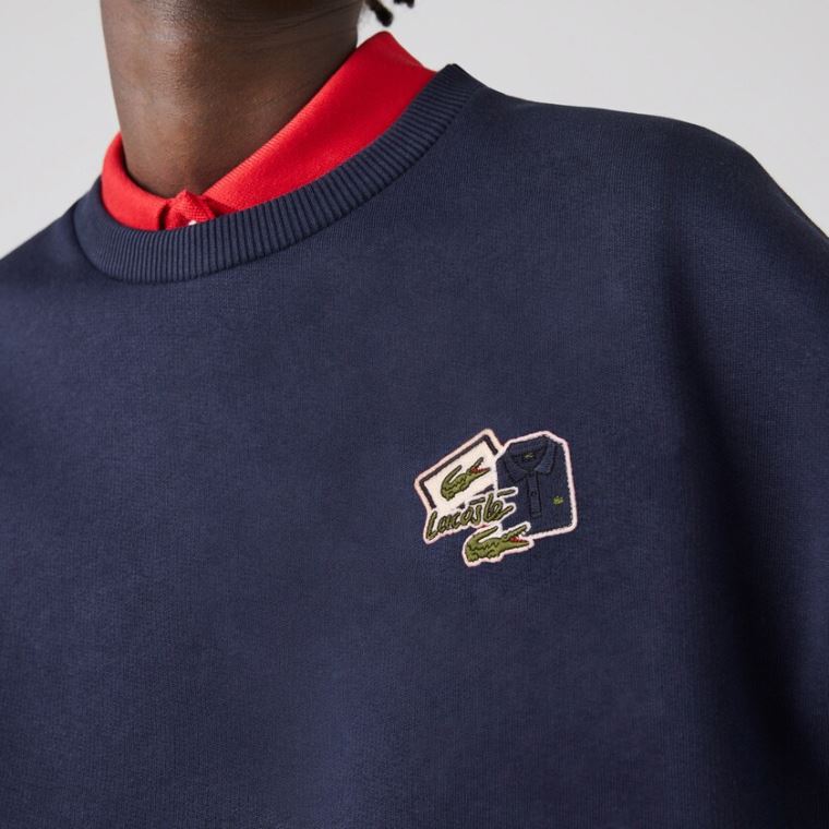 Lacoste Crew Neck Badge Fleece Sweatshirt Sötétkék Kék | i4Gl4xnl