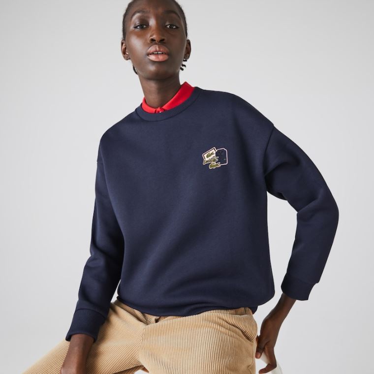 Lacoste Crew Neck Badge Fleece Sweatshirt Sötétkék Kék | i4Gl4xnl