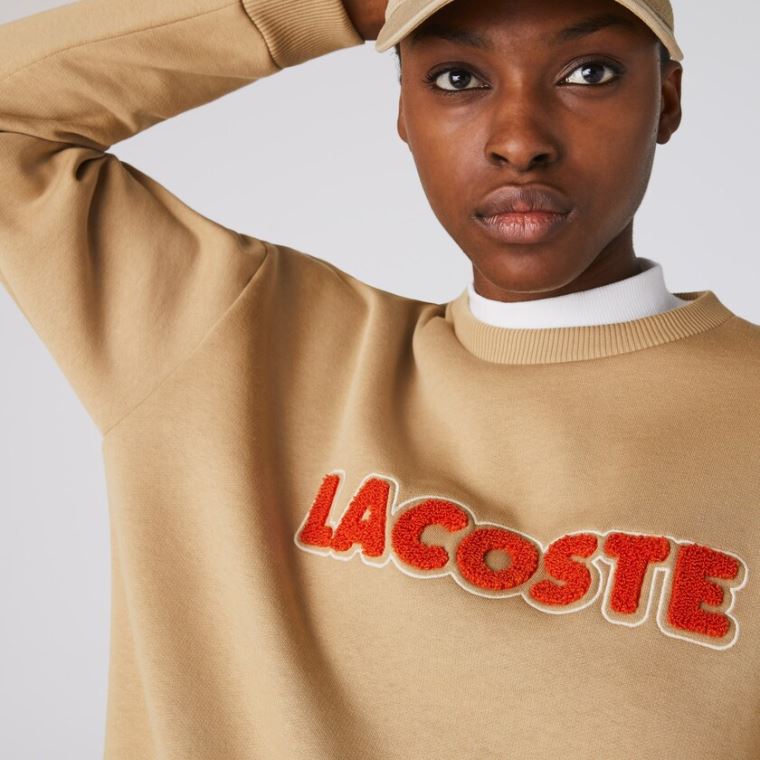 Lacoste Crew Neck Embroidered Fleece Sweatshirt Bézs | FItIuggb