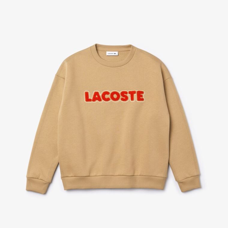 Lacoste Crew Neck Embroidered Fleece Sweatshirt Bézs | FItIuggb