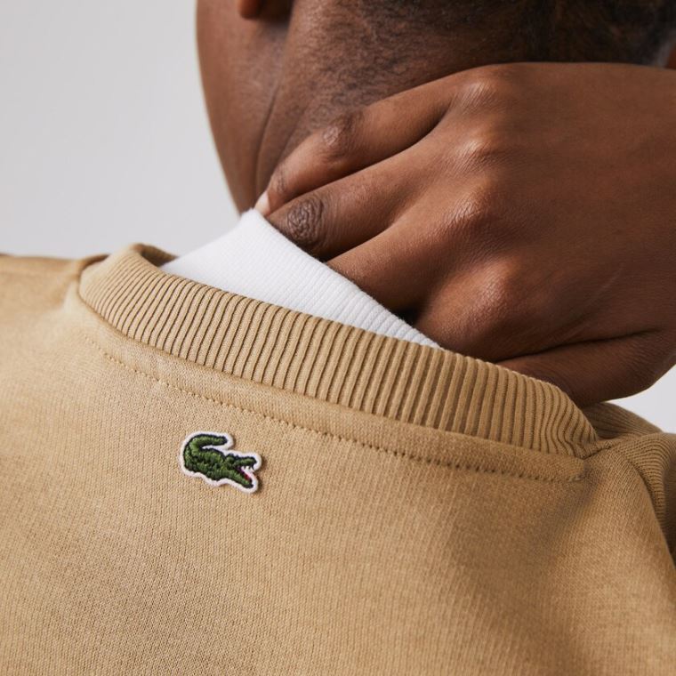 Lacoste Crew Neck Embroidered Fleece Sweatshirt Bézs | FItIuggb