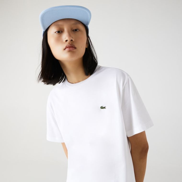 Lacoste Crew Neck Premium Pamut T-shirt Fehér | f3miI99y