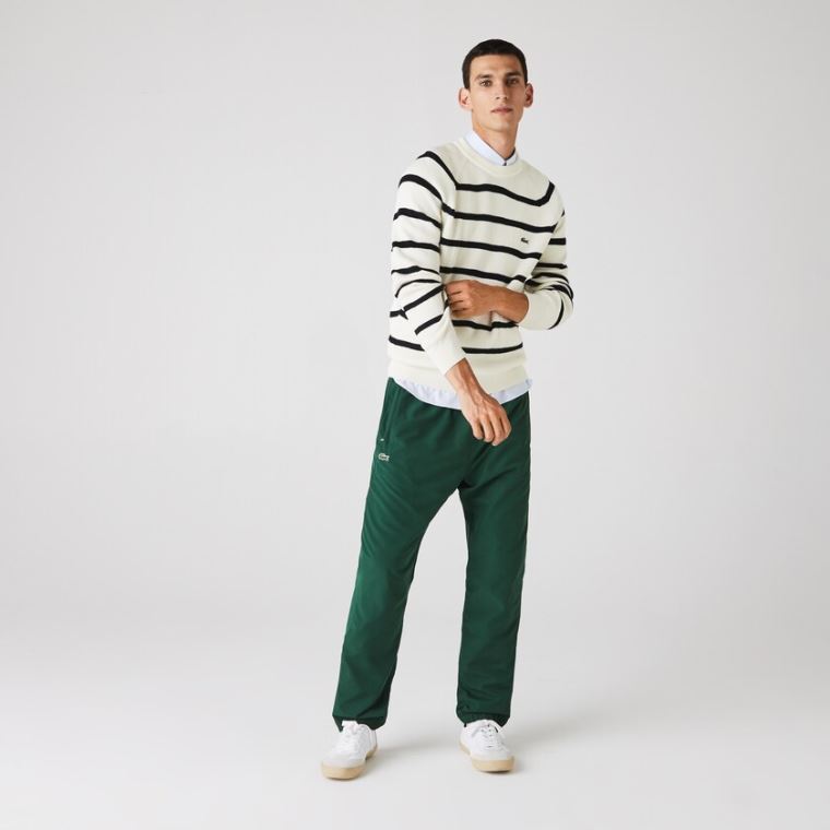 Lacoste Crew Neck Striped Ribbed Wool Pulóver Fehér Sötétkék Kék | IHY39fk6