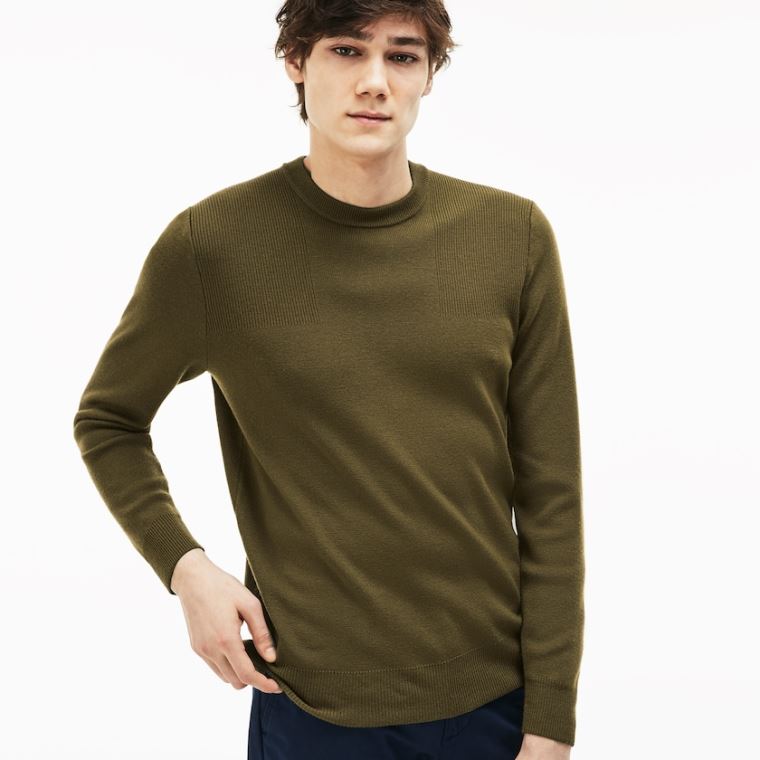 Lacoste Crew Neck Technical Knit Pulóver Bézs | ul7XTCw2