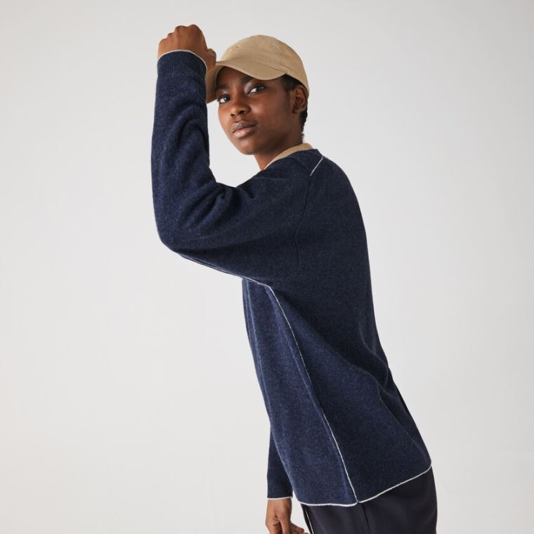 Lacoste Crew Neck Wool Pulóver Kék | xx2Ak75p