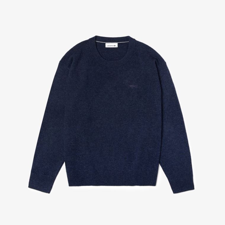 Lacoste Crew Neck Wool Pulóver Kék | xx2Ak75p