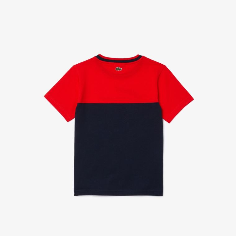 Lacoste Crewneck Croc-Print Pamut T-shirt Piros Sötétkék Kék | 30lZY7dq