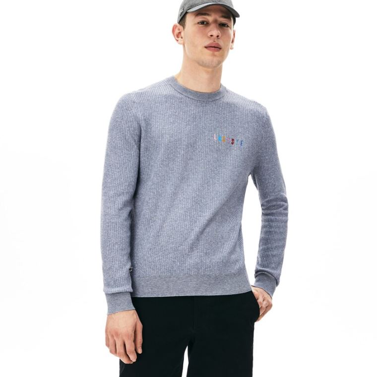 Lacoste Crewneck Embroidered Pamut Blend Pulóver Szürke | ggUoAo78