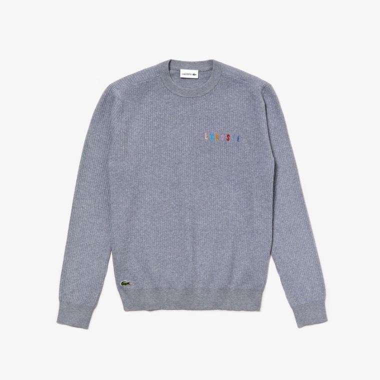 Lacoste Crewneck Embroidered Pamut Blend Pulóver Szürke | ggUoAo78