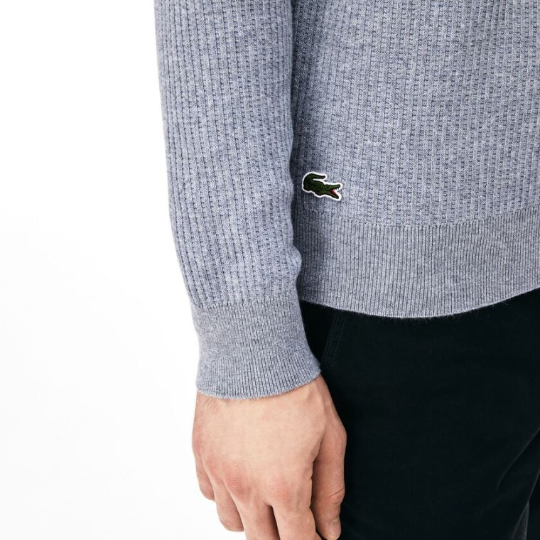 Lacoste Crewneck Embroidered Pamut Blend Pulóver Szürke | ggUoAo78