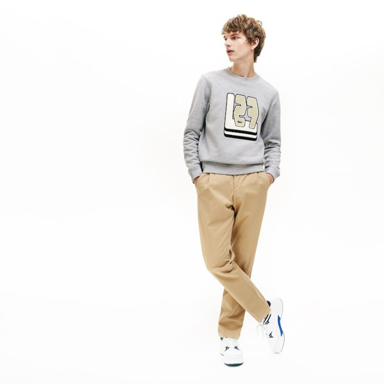 Lacoste Crewneck L27-Print Pamut Blend Sweatshirt Szürke | 1Z3UAvTc