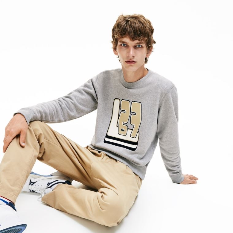 Lacoste Crewneck L27-Print Pamut Blend Sweatshirt Szürke | 1Z3UAvTc