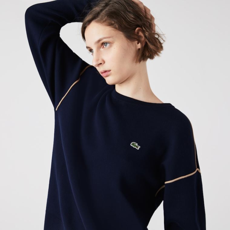 Lacoste Crewneck Pamut Pulóver Sötétkék Kék Bézs | GfUzHWtp