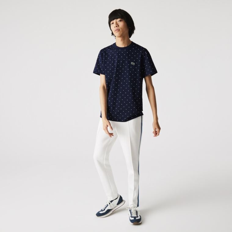 Lacoste Crewneck Polka Dotted Pamut T-shirt Sötétkék Kék | ydXpnj7S