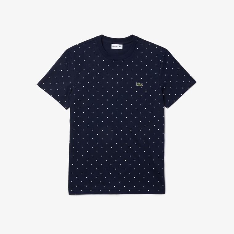 Lacoste Crewneck Polka Dotted Pamut T-shirt Sötétkék Kék | ydXpnj7S