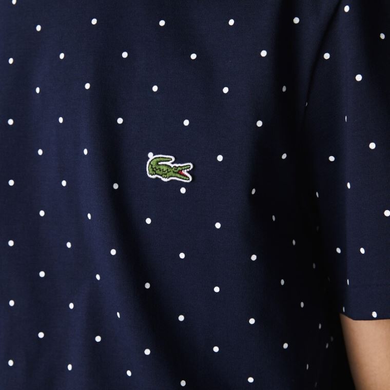 Lacoste Crewneck Polka Dotted Pamut T-shirt Sötétkék Kék | ydXpnj7S