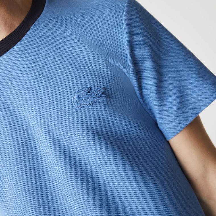 Lacoste Crewneck Relaxed Fit Textured Pamut T-shirt Kék Sötétkék Kék | kHLIHkIr