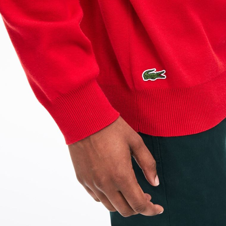 Lacoste Crewneck Signature-Logo Knit Pulóver Piros | V798kE80