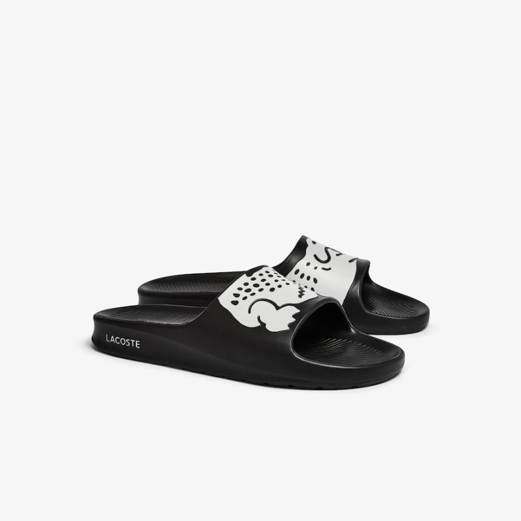 Lacoste Croco 2.0 Szintetikus Slides Fekete Fehér | jEU3garm