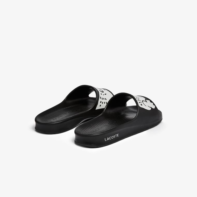 Lacoste Croco 2.0 Szintetikus Slides Fekete Fehér | jEU3garm