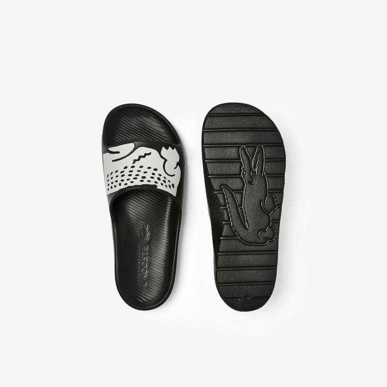 Lacoste Croco 2.0 Szintetikus Slides Fekete Fehér | jEU3garm