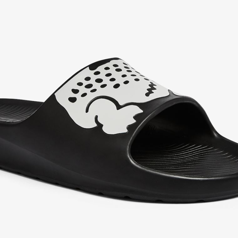 Lacoste Croco 2.0 Szintetikus Slides Fekete Fehér | jEU3garm