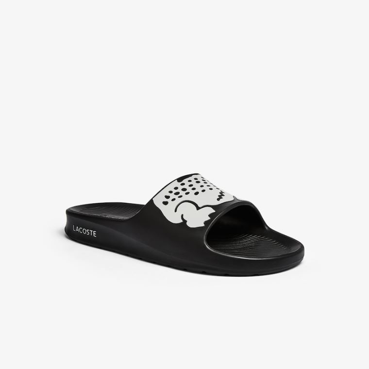 Lacoste Croco 2.0 Szintetikus Slides Fekete Fehér | jEU3garm