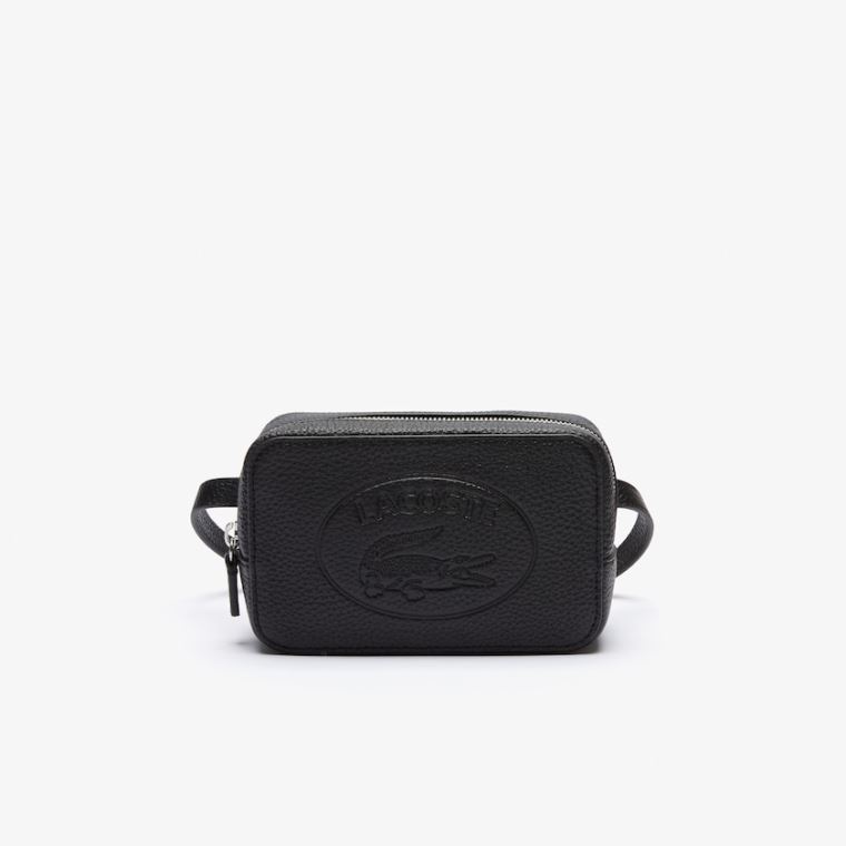 Lacoste Croco Crew Embossed Logo Grained Bőr Belt Bag Fekete | 0e69YE5J