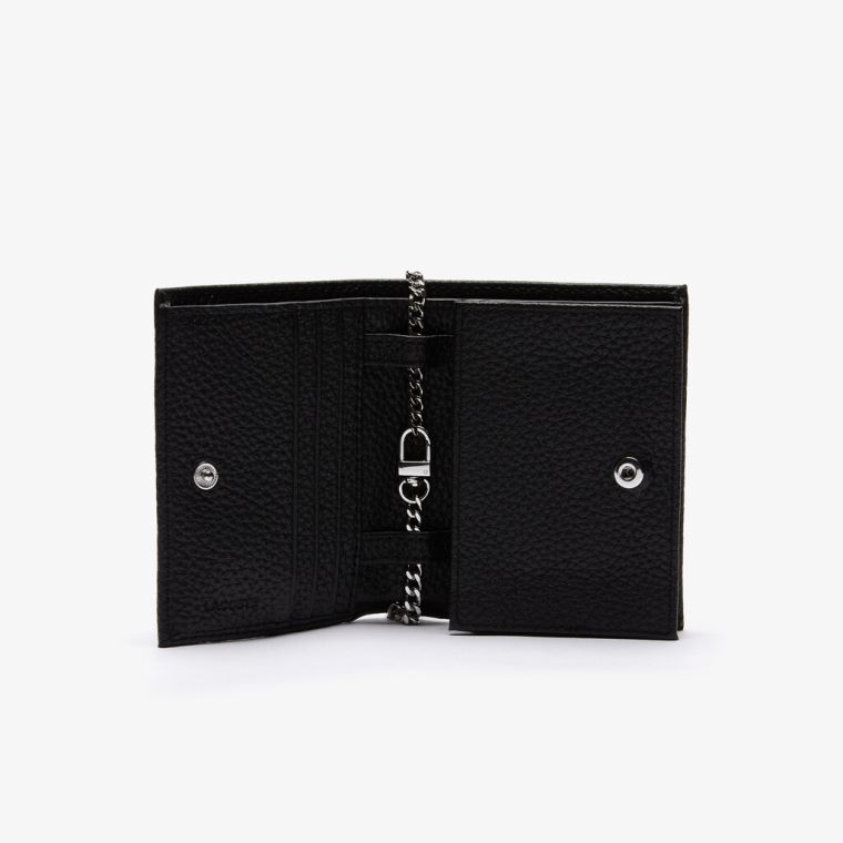 Lacoste Croco Crew Grained Bőr Phone Wallet Fekete | vkyAC9AG